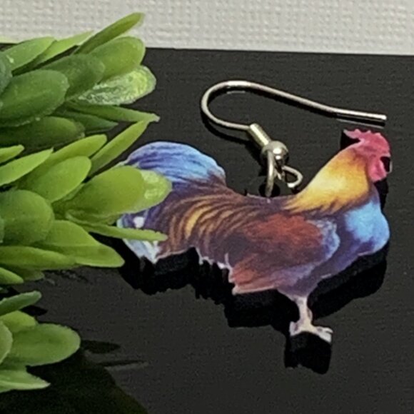 Chicken Earring, Rooster Earring, Hen Earring, Chicken Jewelry, Gift Idea - Picture 1 of 5